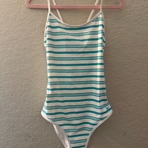 Vineyard Vines Blue And White Stripe Girls Large Bathing Suit